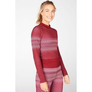 Fabletics NWT Holly Seamless Long Slv Crop Top Fair Isle Apple Spice Size Small